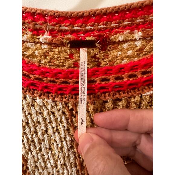 FP Show Me Love Sweet Child Boxy Combo Chunky Knit Sweater Pink Cream Beige, S - Picture 3 of 8